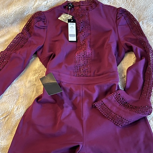 bebe Plum Lace-Inset Long Sleeve Romper - Picture 4 of 7